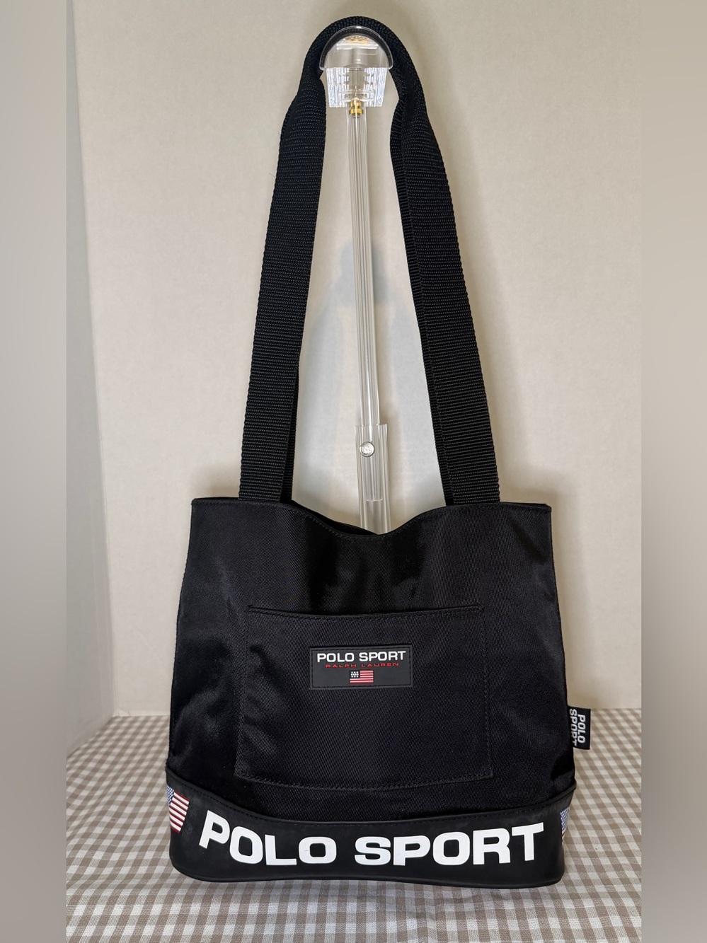 Ralph Lauren Polo Sport Black Nylon Canvas Shoulder Bag, 1990's Vintage